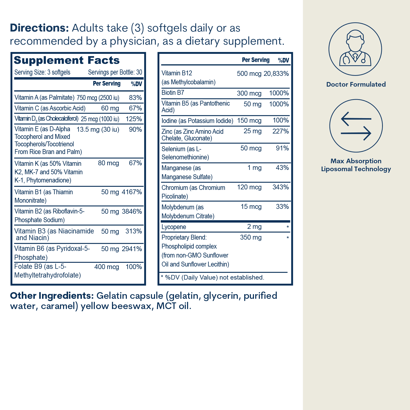 Liposomal Active B-Complex Multivitamin with Minerals Softgels