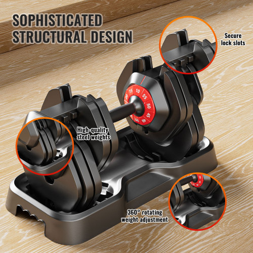 10-in-1 Adjustable Dumbbell Set 55lb Quick Adjustment