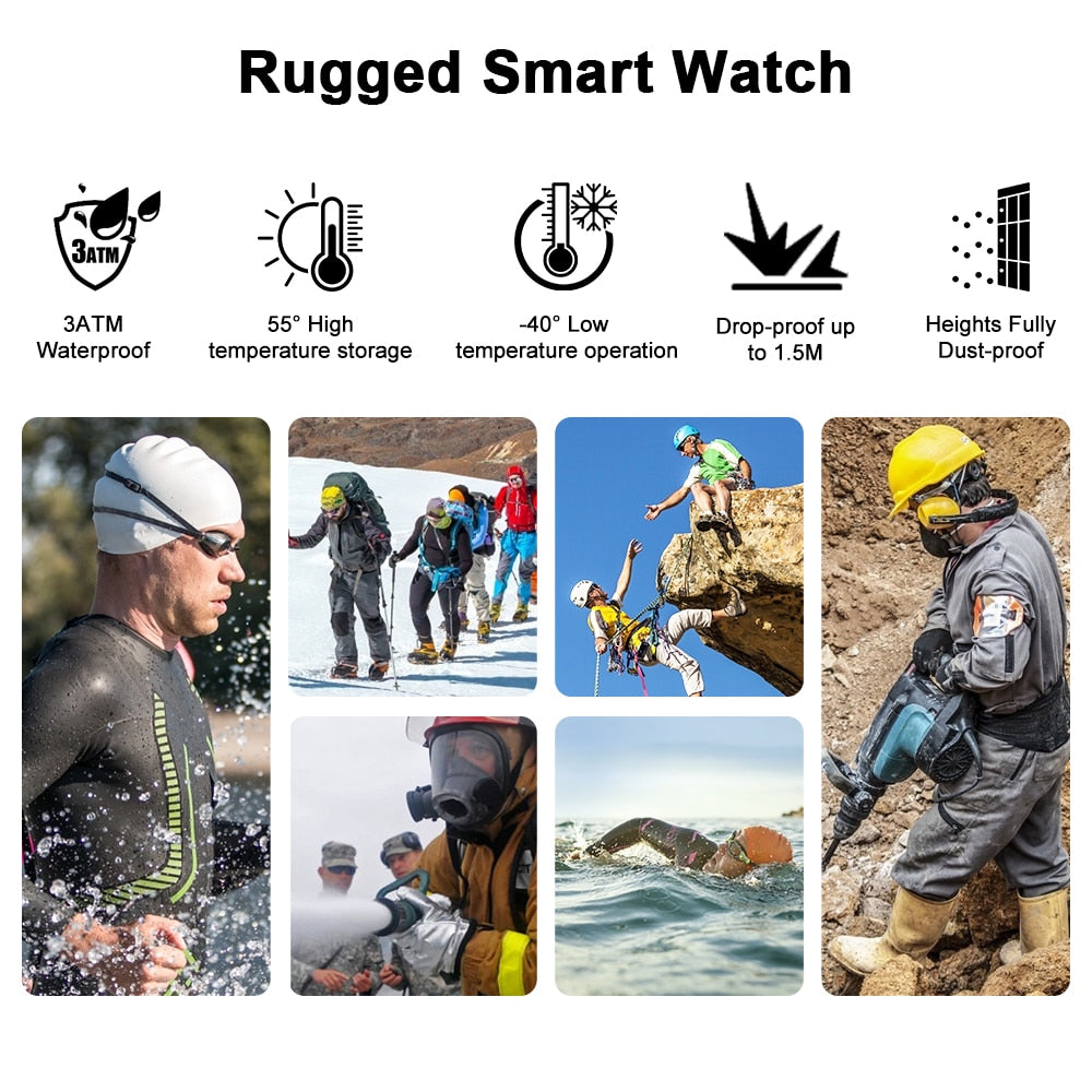 Rugged Smartwatch for Men Waterproof Fitness Tracker