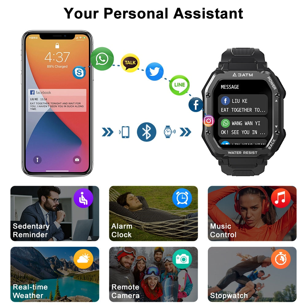 Rugged Smartwatch for Men Waterproof Fitness Tracker