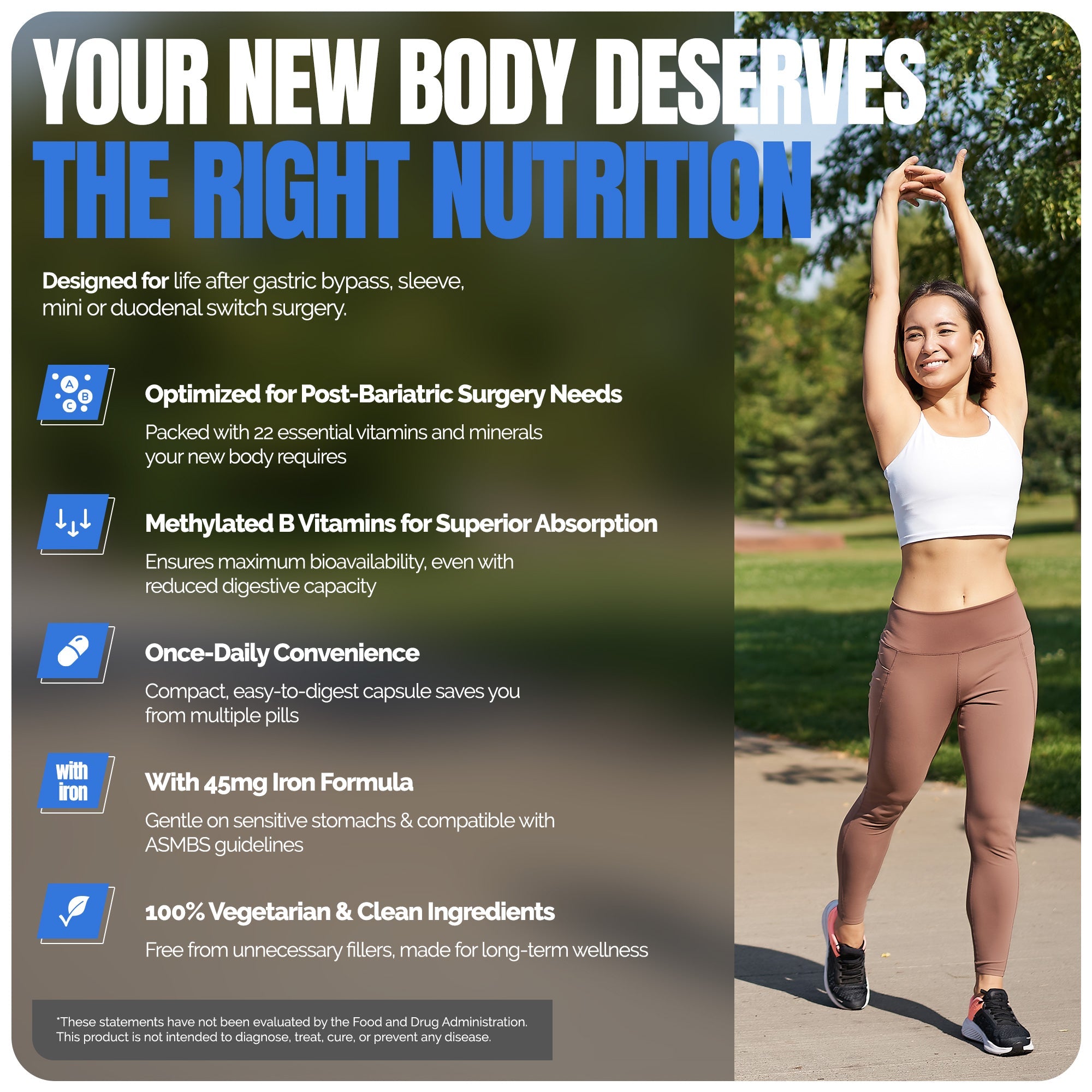 Methylated Bariatric Multivitamin with 45mg Iron Capsule