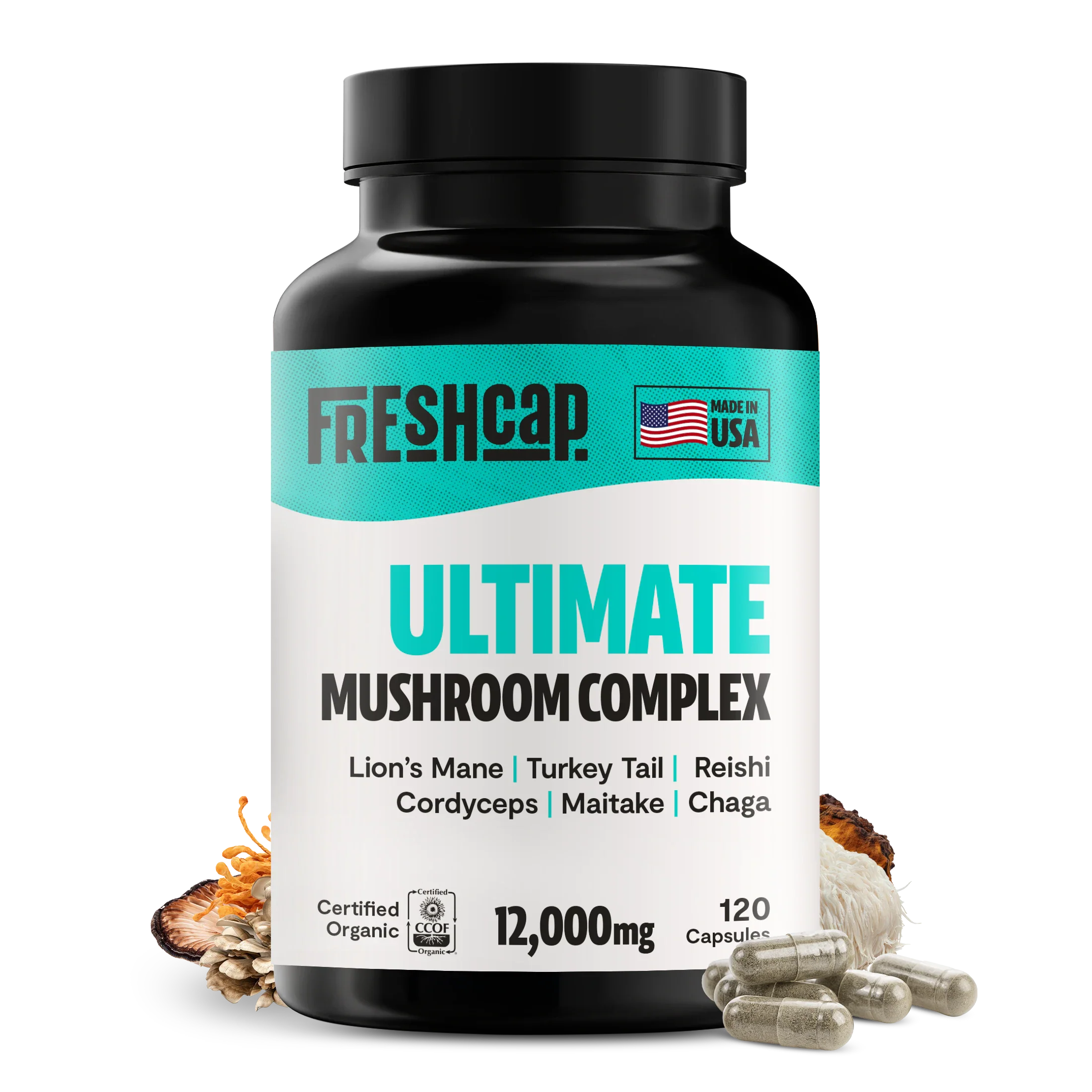 Organic Mushroom Complex Supplement Capsules for Daily Wellness