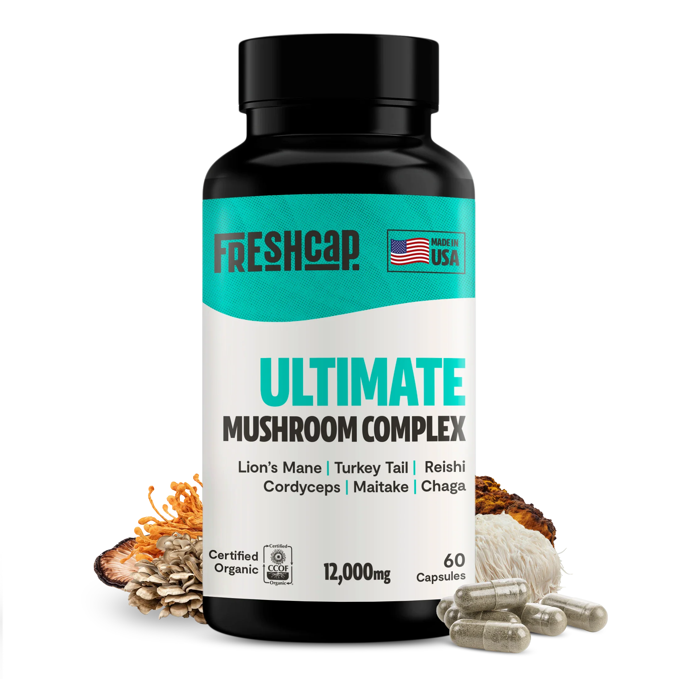 Organic Mushroom Complex Supplement Capsules for Daily Wellness