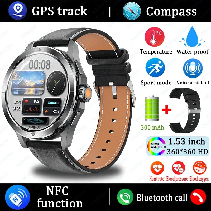 2025 New S4 Ultra Outdoor Sports Smart Watch Men AMOLED Screen NFC GPS Compass Heart rate Waterproof Bluetooth Call SmartWatch