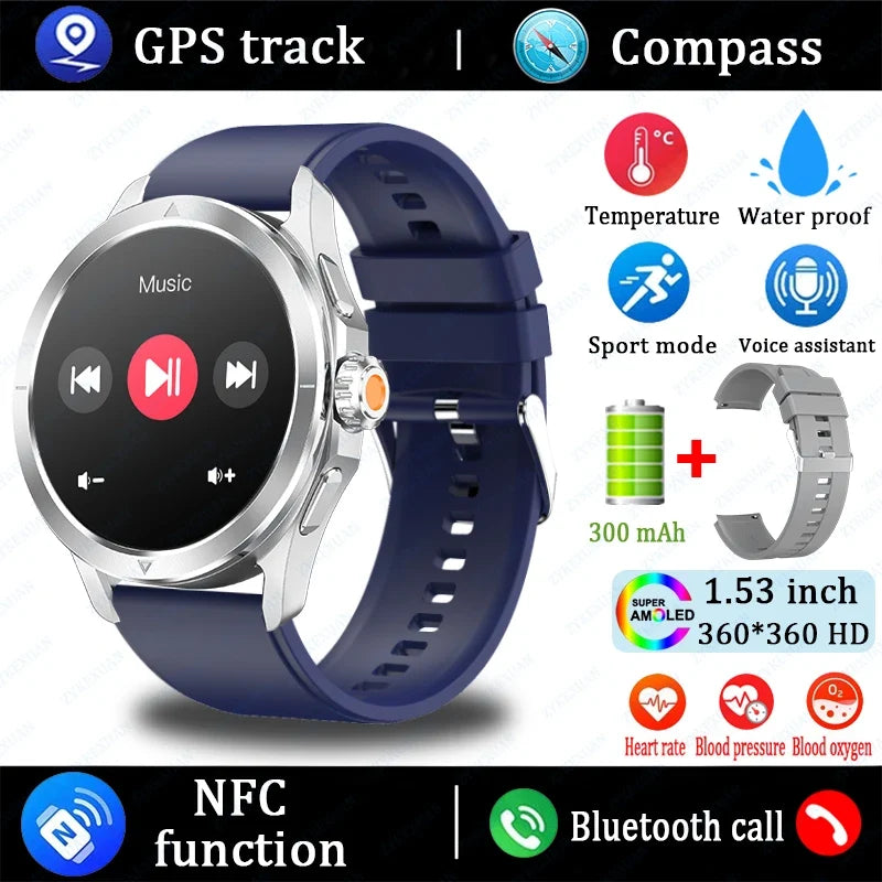 2025 New S4 Ultra Outdoor Sports Smart Watch Men AMOLED Screen NFC GPS Compass Heart rate Waterproof Bluetooth Call SmartWatch