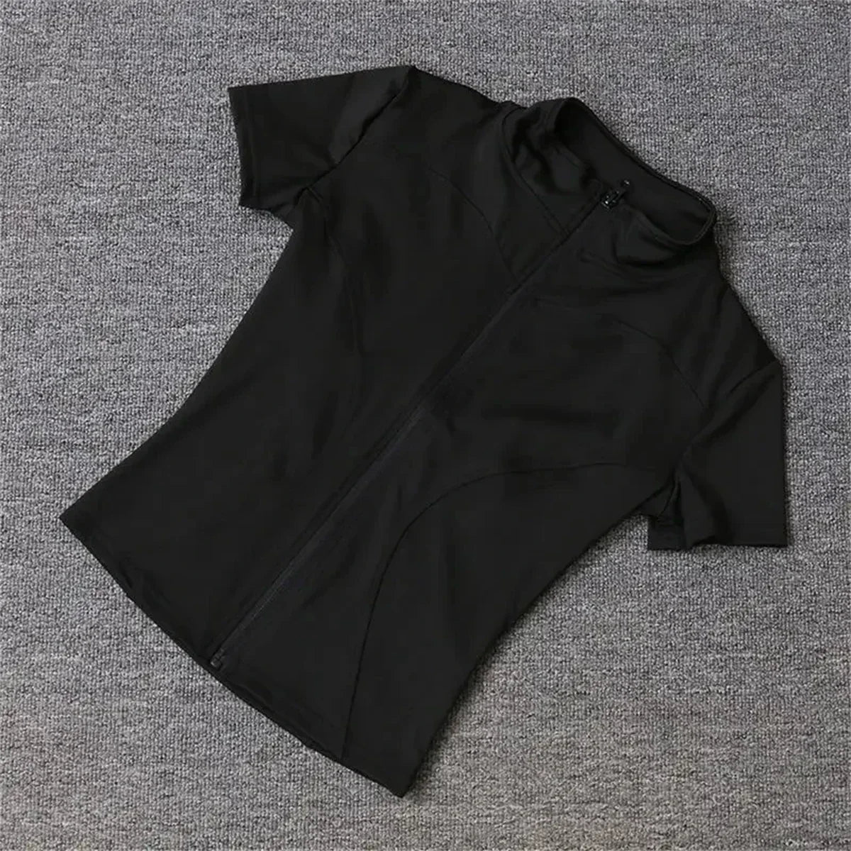 Women's Slim Fit Zipper Yoga Top Short Sleeve