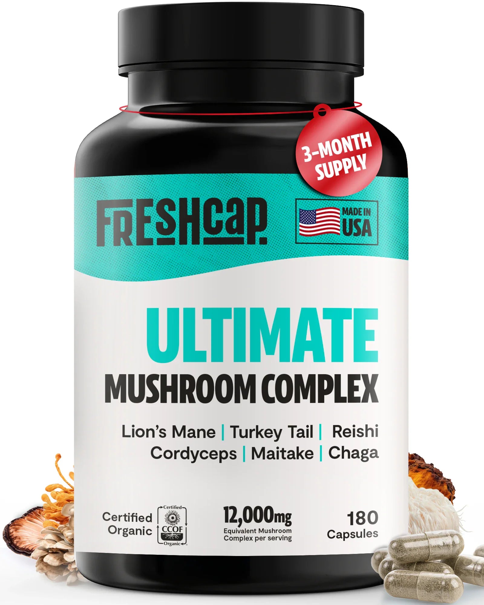 Organic Mushroom Complex Supplement Capsules for Daily Wellness