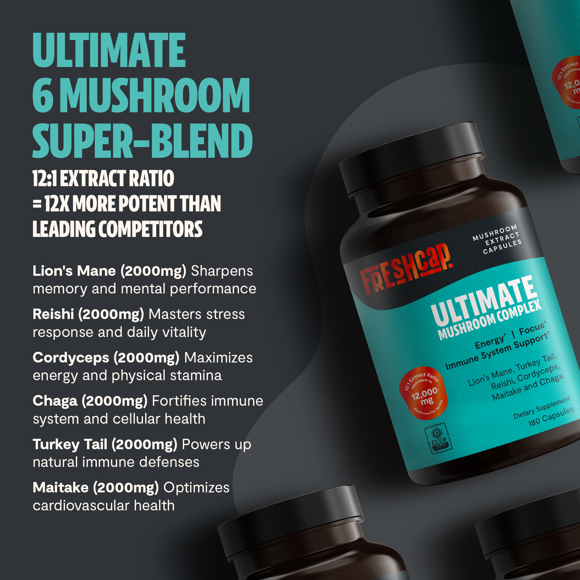 Organic Mushroom Complex Supplement Capsules for Daily Wellness
