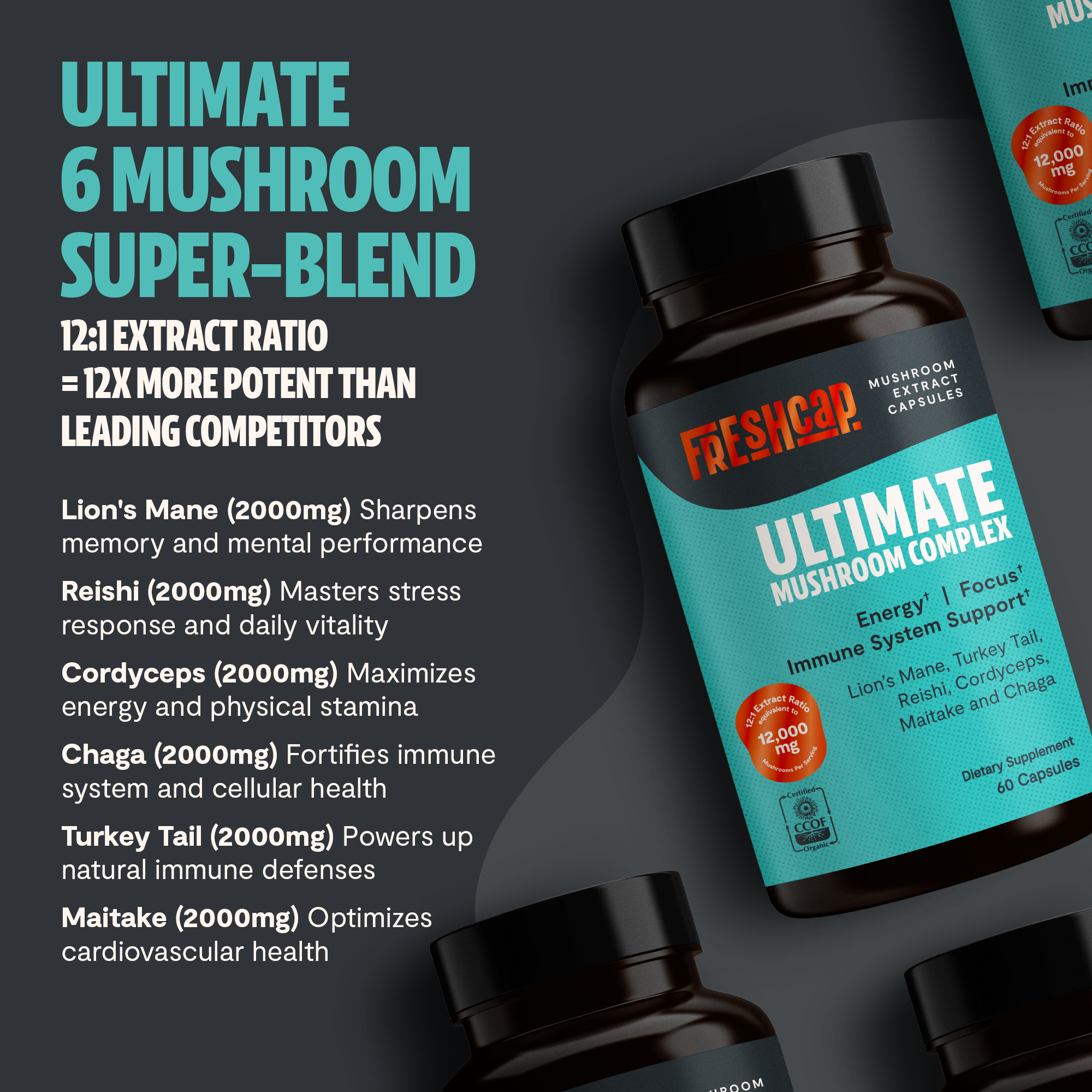 Organic Mushroom Complex Supplement Capsules for Daily Wellness