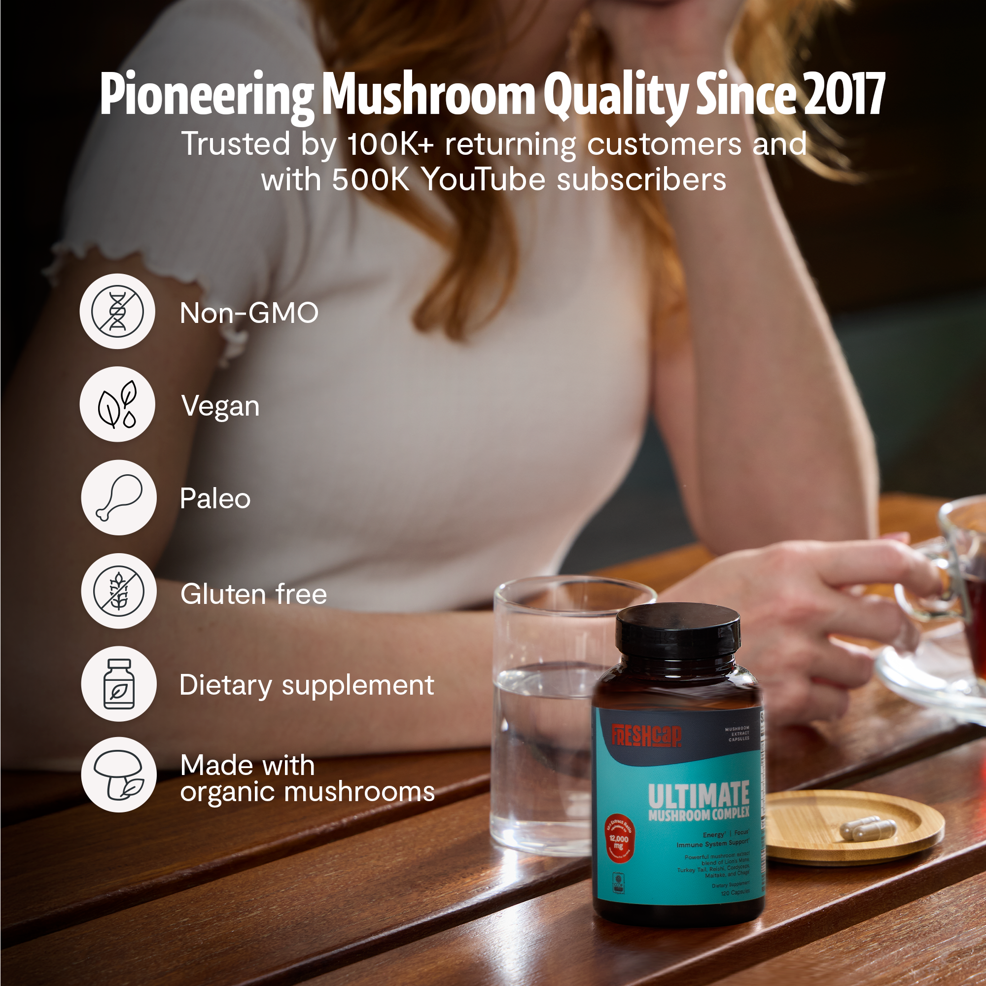 Organic Mushroom Complex Supplement Capsules for Daily Wellness
