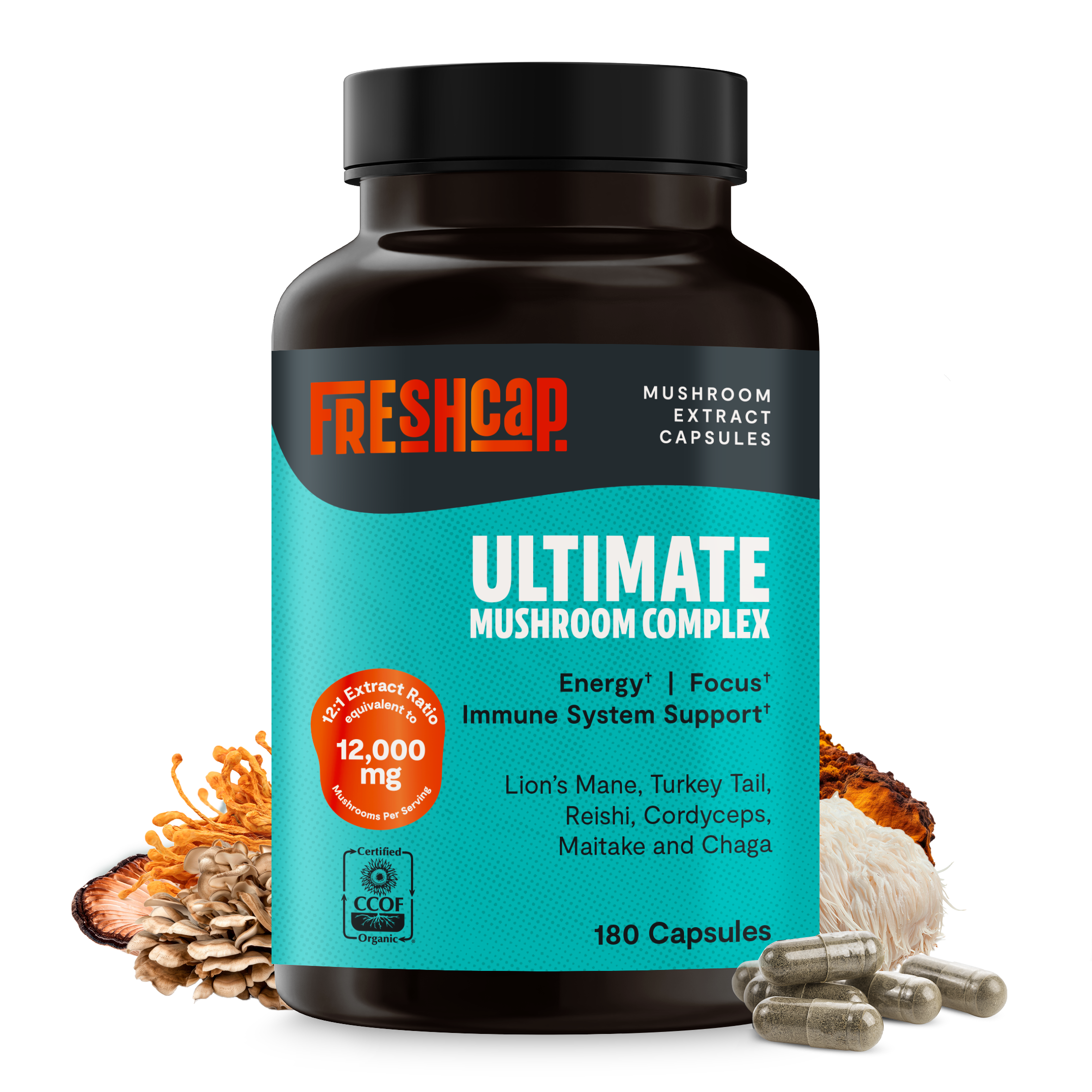 Organic Mushroom Complex Supplement Capsules for Daily Wellness