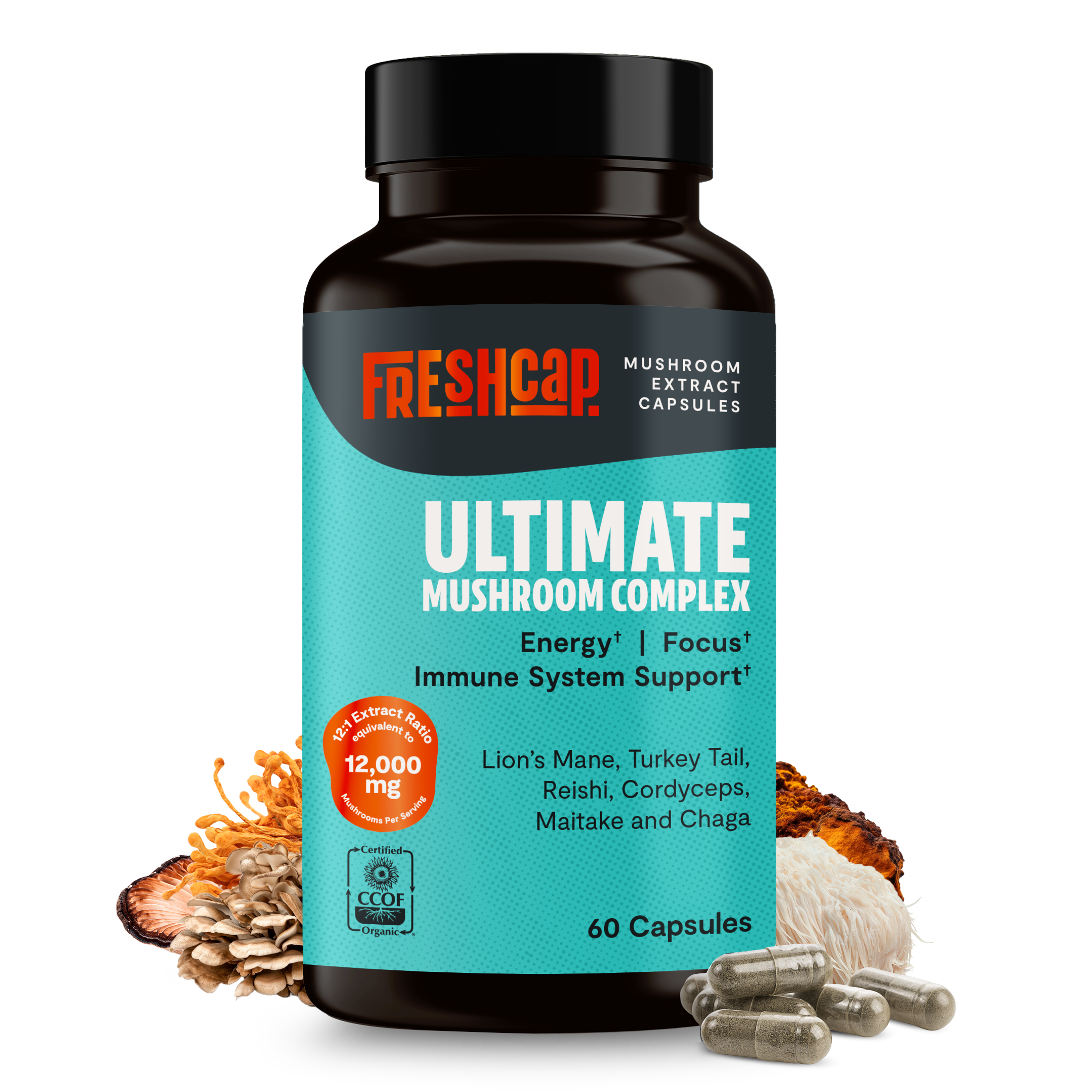 Organic Mushroom Complex Supplement Capsules for Daily Wellness